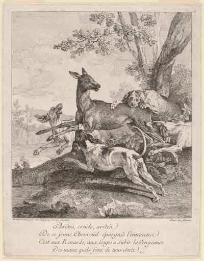 Een Hert Aangevallen door Honden door Jean Baptiste Oudry