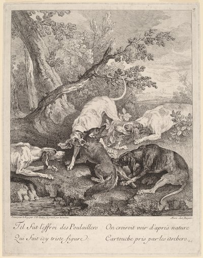 Een Vos Aangevallen door Honden door Jean Baptiste Oudry