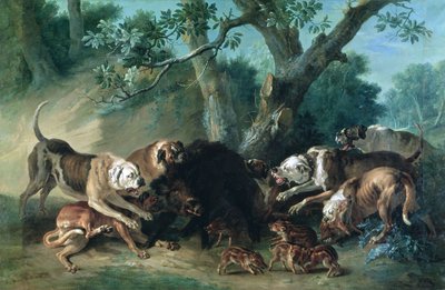 Een Wilde Zeug en haar Jongeren Aangevallen door Honden door Jean Baptiste Oudry
