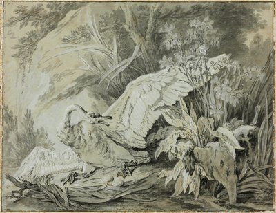 Een wilde zwaan aangevallen door een hond door Jean Baptiste Oudry