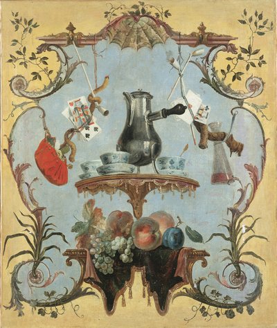 Stilleven met zilveren koffiepot door Jean Baptiste Oudry