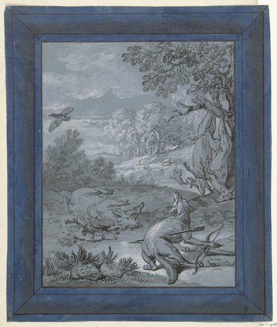 De wolf en de jager door Jean Baptiste Oudry