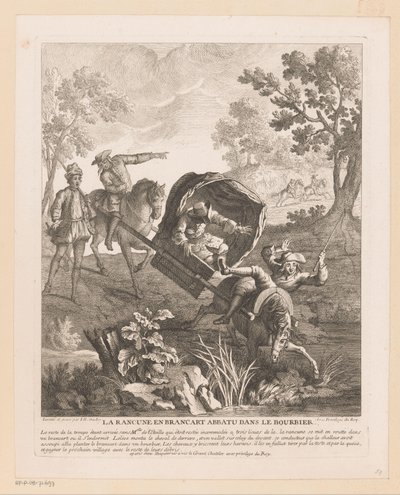 Draagkoets met paarden valt in het water door Jean Baptiste Oudry