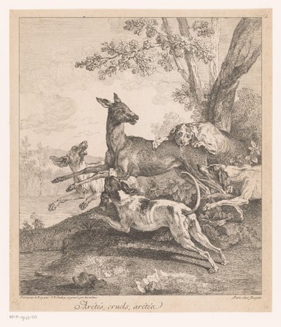 Hert overvallen door jachthonden door Jean Baptiste Oudry
