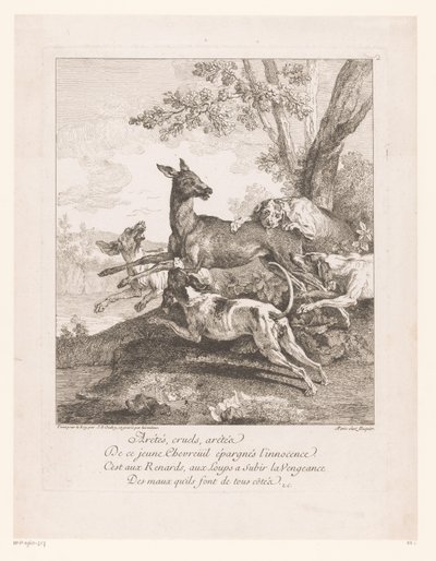Hert overvallen door jachthonden door Jean Baptiste Oudry
