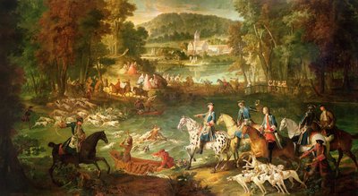 Jacht bij de Saint-Jean vijver in het bos van Compiegne, voor 1734 door Jean Baptiste Oudry