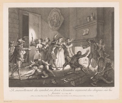 Interieur met groep vechtende mensen door Jean Baptiste Oudry