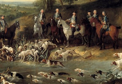 Koning Lodewijk XV jaagt op herten in het bos van Saint Germain in 1730 (detail). Schilderij door Jean Baptiste Oudry (1686-1755) 1730 Toulouse, Musee des Augustins door Jean Baptiste Oudry