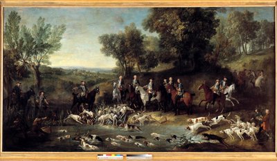 Koning Lodewijk XV op hertenjacht in het bos van Saint Germain in 1730 door Jean Baptiste Oudry