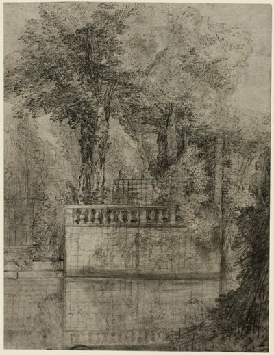 Traliewerk en reflecterende vijver in Arcueil door Jean Baptiste Oudry