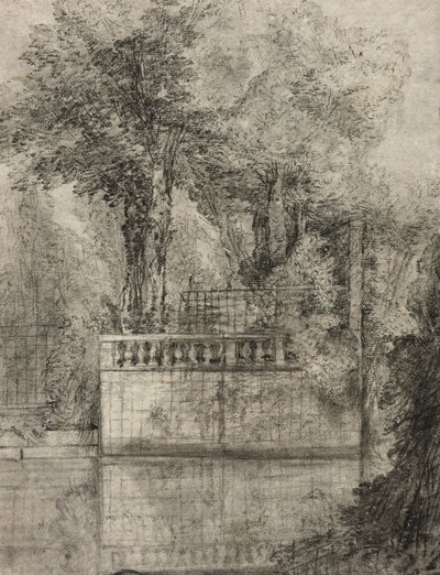 Latticewerk en reflecterende vijver in Arcueil door Jean Baptiste Oudry