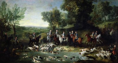 Lodewijk XV (1710-1774) op hertenjacht in het bos bij Saint-Germain, 1730 door Jean Baptiste Oudry