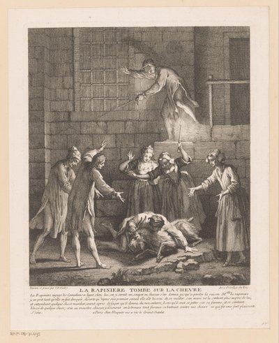 Man valt bovenop een geit door Jean Baptiste Oudry