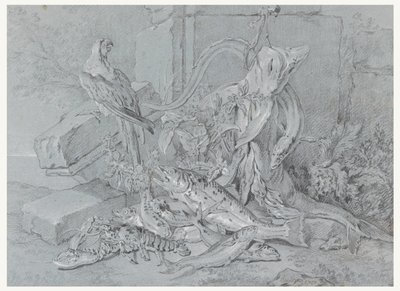 Stilleven met Vis en Papegaai door Jean Baptiste Oudry