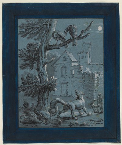 De vos en de kalkoenhennen: Illustratie voor de fabels van La Fontaine door Jean Baptiste Oudry