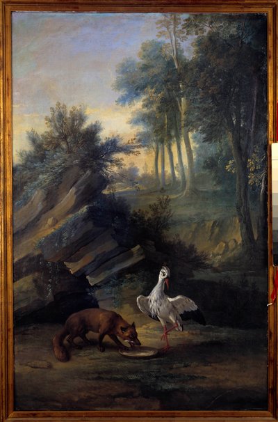 De vos en de ooievaar. Illustratie van een fabel door Jean de La Fontaine (1621-1695). Schilderij door Jean Baptiste Oudry (1686-1755) door Jean Baptiste Oudry