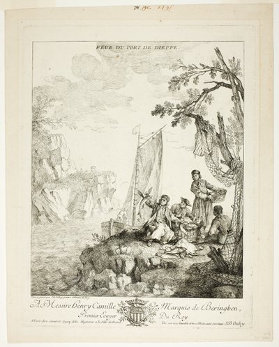 Uitzicht op de haven van Dieppe door Jean Baptiste Oudry