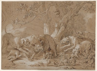 Wilde Zeug en Haar Jongeren Aangevallen door Honden door Jean Baptiste Oudry