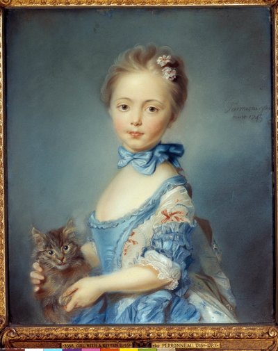 Portret van het meisje met de kat door Jean Baptiste Perronneau