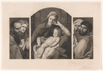 Drieluik: Maria met Christus op schoot, en twee groepen van twee apostelen door Jean Baptiste Pierre Michiels (signed by artist)