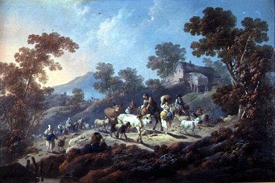 Rotsachtig bebost landschap door Jean Baptiste Pillement