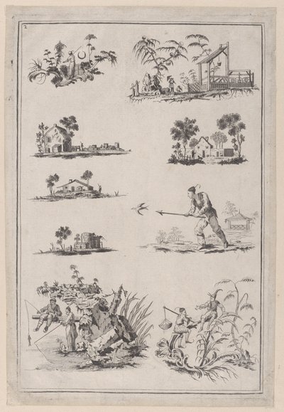 Chinoiserie Ornamenten, ca. 1760-85 door Jean Baptiste Pillement