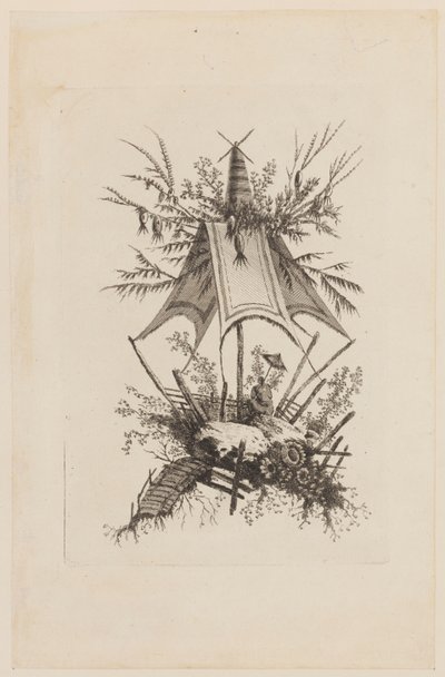 Figuur Onder Tent, uit "Recueil des Tentes Chinoises" door Jean Baptiste Pillement