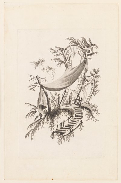 Figuur Onder Tent, uit "Recueil des Tentes Chinoises" door Jean Baptiste Pillement