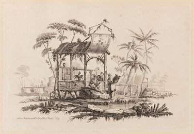 Figuren onder een structuur door Jean Baptiste Pillement