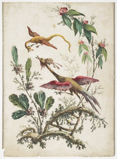 Ornament. Chinoiserie. Bloemen en Vogels, 1770 door Jean Baptiste Pillement