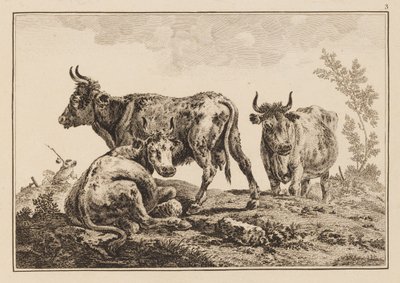 Plaat 3, uit "Cahier de Six Feuilles de Boeufs et Vaches" door Jean Baptiste Pillement