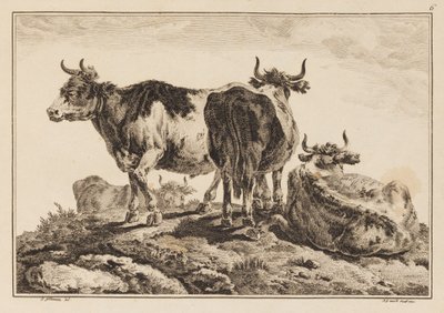 Plaat 6, uit "Cahier de Six Feuilles de Boeufs et Vaches" door Jean Baptiste Pillement