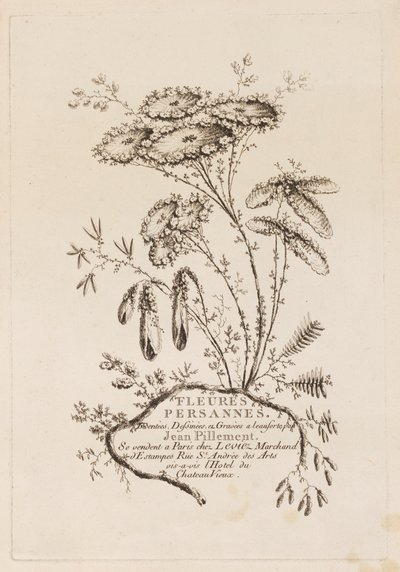 Titelpagina, uit "Fleures Persannes" door Jean Baptiste Pillement