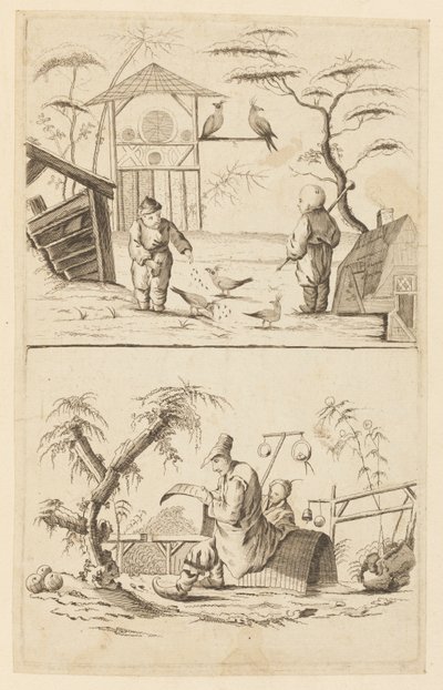 Twee Chinese Scènes door Jean Baptiste Pillement