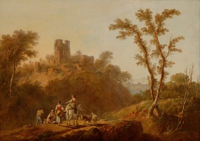 Bosrijk Heuvellandschap met Boeren door Jean Baptiste Pillement