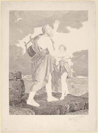 Blinde Homerus door Jean Baptiste Raphael Urbain Massard, after Baron François Gerard