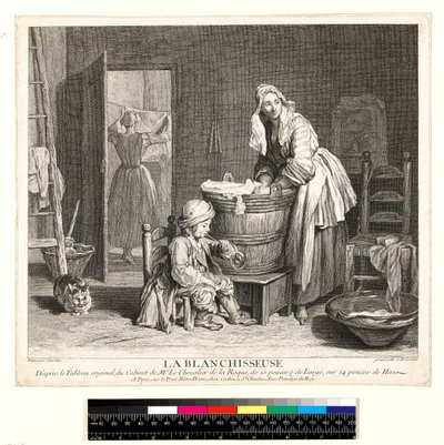 La Blanchisseuse, gegraveerd door Charles Nicolas Cochin I door Jean Baptiste Simeon (after) Chardin