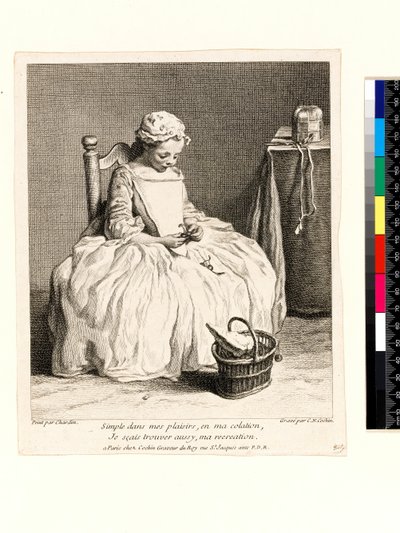 Klein meisje met haar lunch (La Petite Fille aux Cerises) gegraveerd door Charles Nicolas Cochin I (1688-1754) 1738 door Jean Baptiste Simeon (after) Chardin