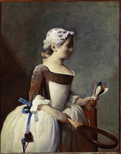 Meisje met racket en shuttle door Jean Baptiste Simeon Chardin