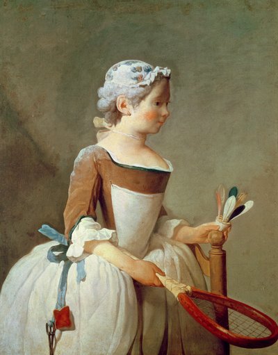 Meisje met racket en shuttle, ca.1740 door Jean Baptiste Simeon Chardin