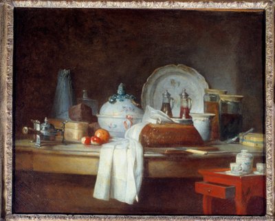 De kantoortafel of de resten van een lunch. Schilderij door Jean Baptiste Simeon Chardin, 1763. Louvre Museum, Parijs door Jean Baptiste Simeon Chardin