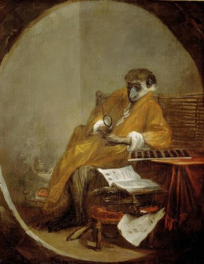 De antiekhandelaar aap door Jean Baptiste Simeon Chardin