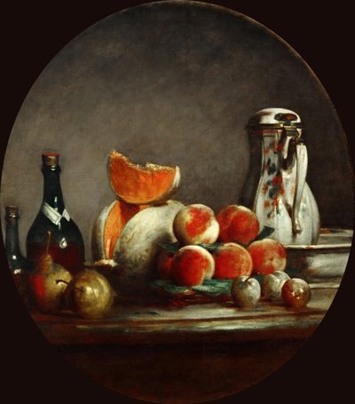 Meloenen, peren, perziken en pruimen, of De gesneden meloen, 1760 door Jean Baptiste Simeon Chardin