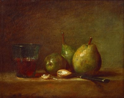 Peren, Walnoten en Glas Wijn door Jean Baptiste Simeon Chardin