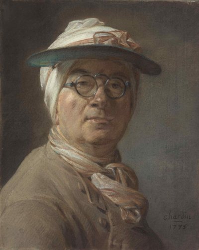 Zelfportret met een oogschaduw door Jean Baptiste Simeon Chardin