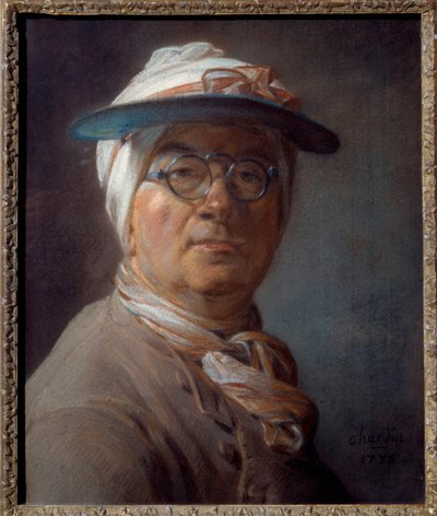 Zelfportret met groene lampenkap door Jean Baptiste Simeon Chardin