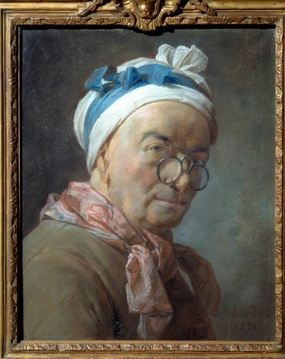 Zelfportret met bril Schilderij door Jean Baptiste Simeon Chardin (1699-1779). 1771. Afm. 0.459 x 0.375 m. door Jean Baptiste Simeon Chardin