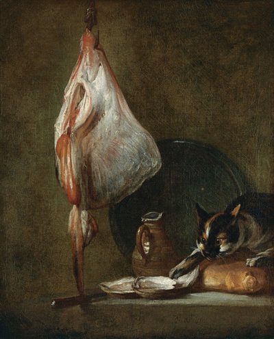 Stilleven met kat en rog door Jean Baptiste Simeon Chardin