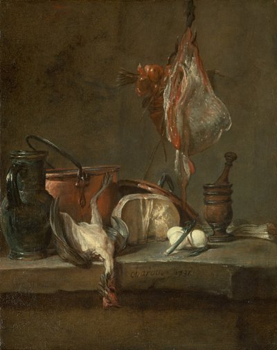 Stilleven met rog en mand met uien door Jean Baptiste Simeon Chardin