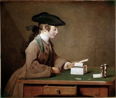 Het kaartenhuis door Jean Baptiste Simeon Chardin